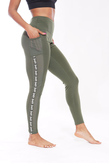 Olive Mesh Love Pocket Leggings