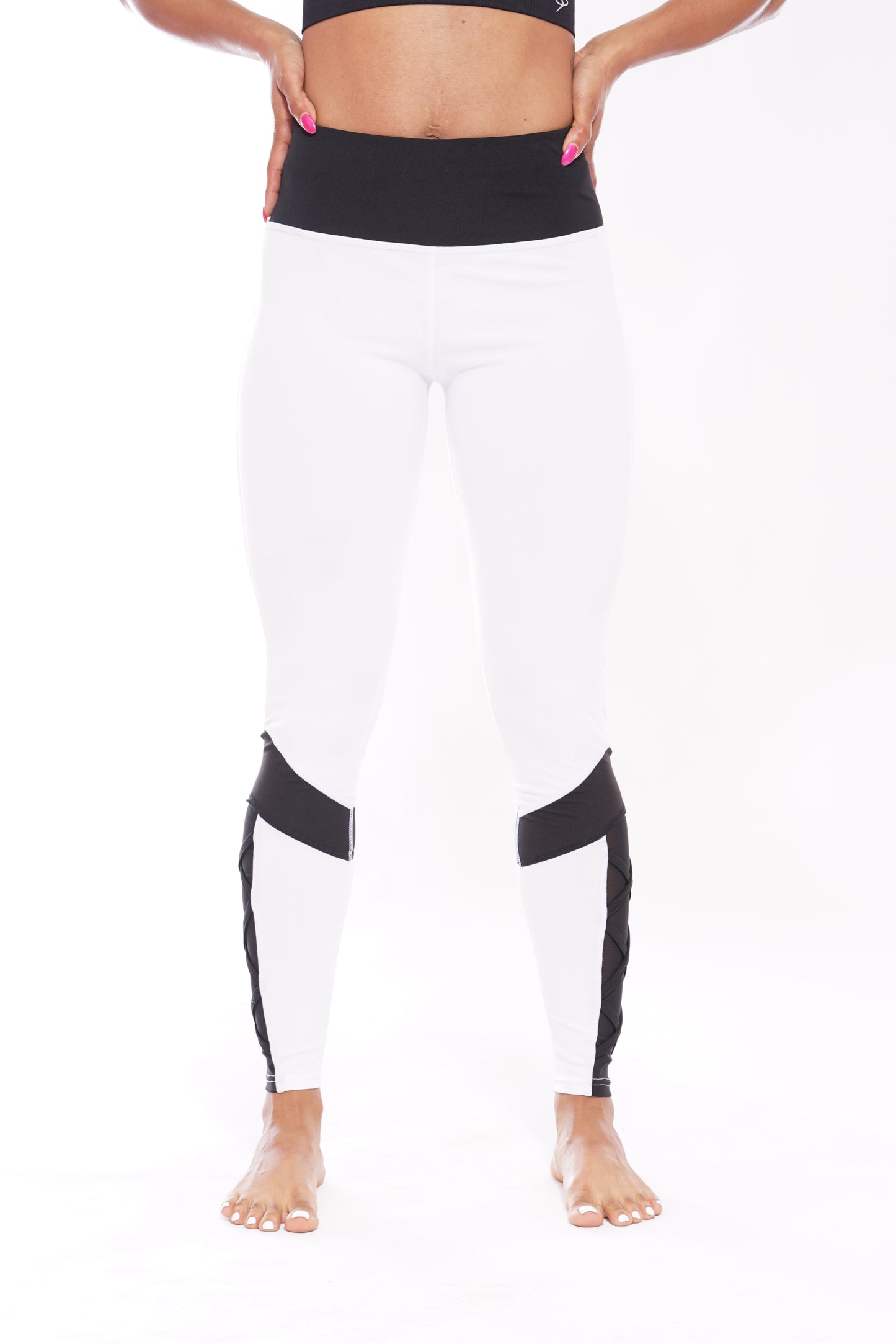 Black White Mesh Bow Leggings