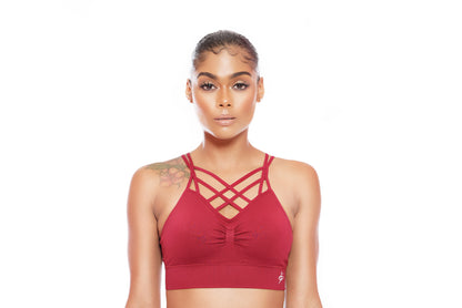 Crimson Strappy Workout Bra Top