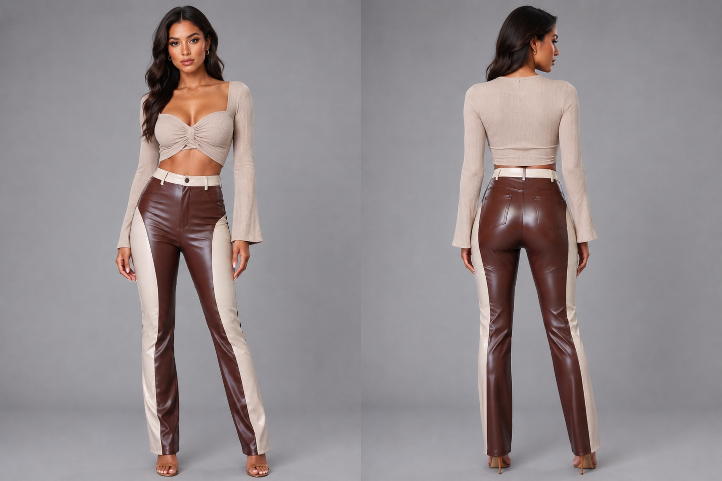 Two Tone Vegan Leather Pants