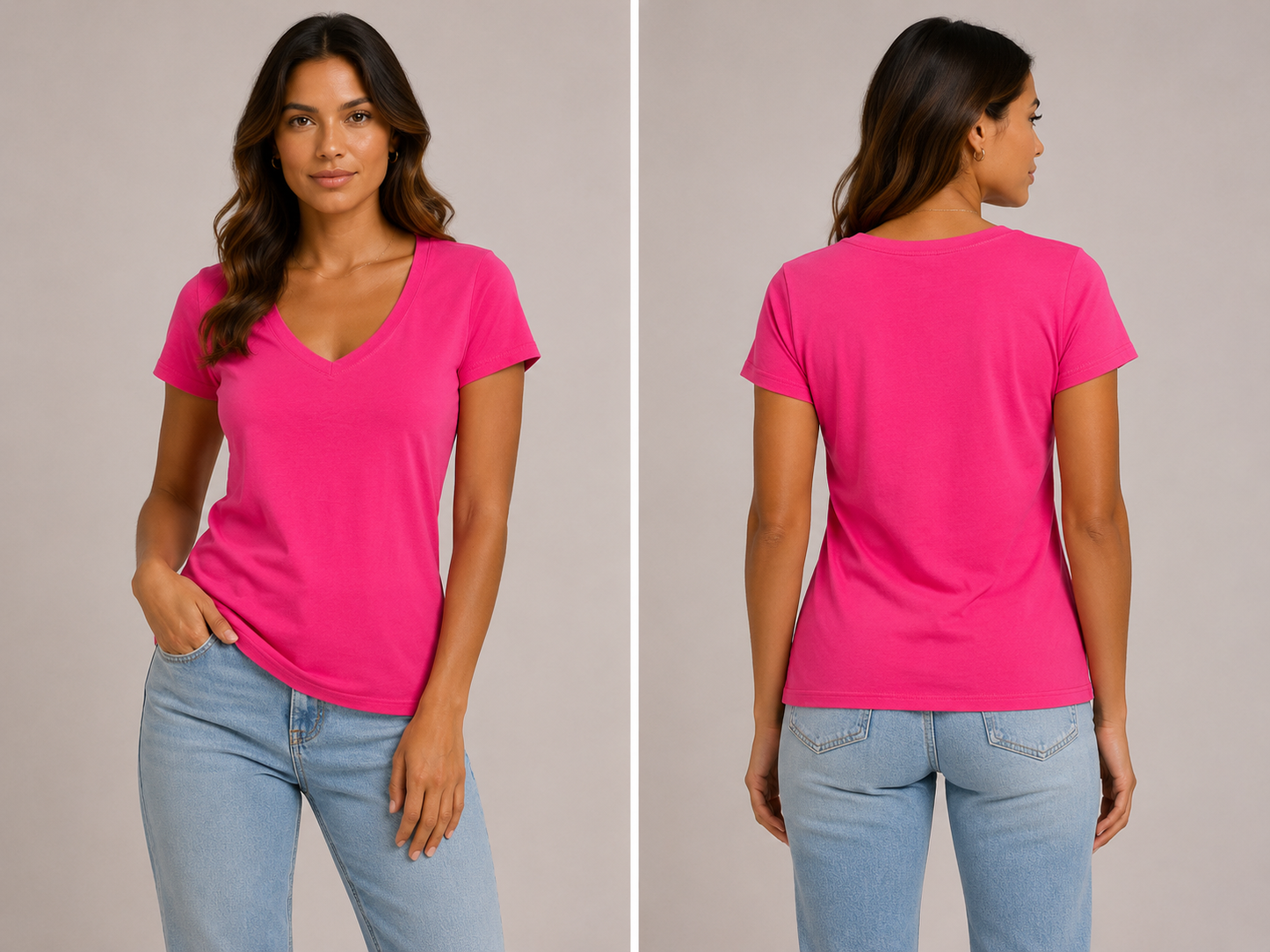 Basic Hot Pink V neck Tee