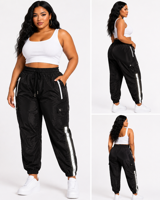 Black Reflective Strip Jogger Pants