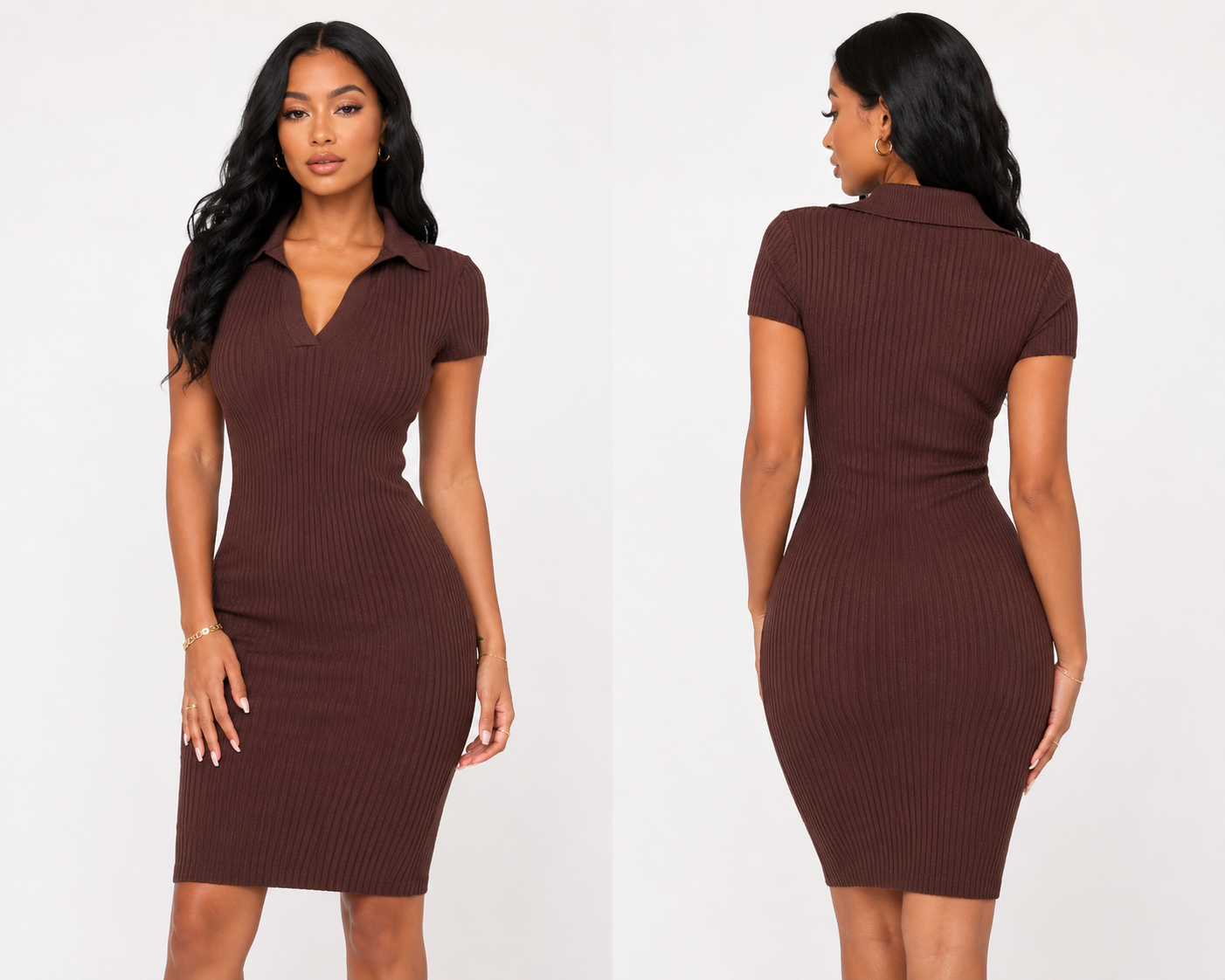 Brown Collar Cable Knit Dress