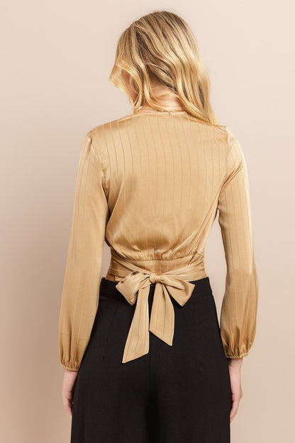 Satin Wrap Crop Top in Gold