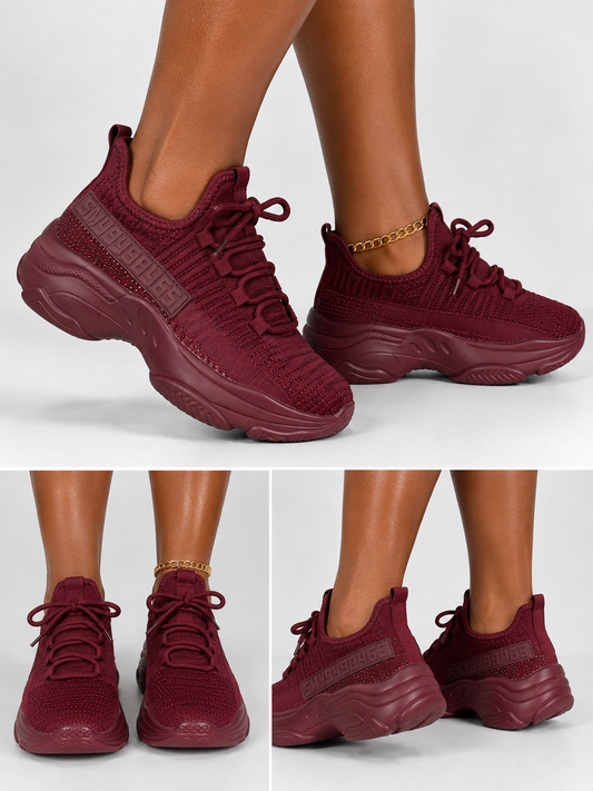 Burgundy Rhinestone Stripe Sneaker