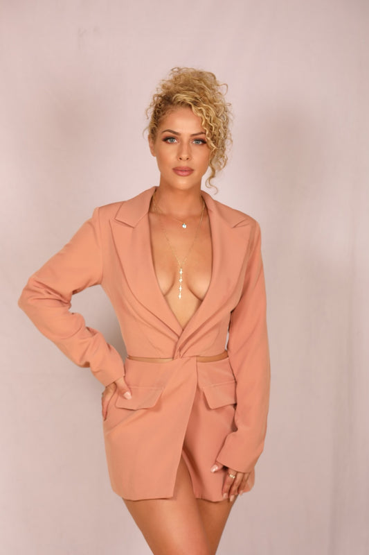 Salmon Cutout Blazer Dress