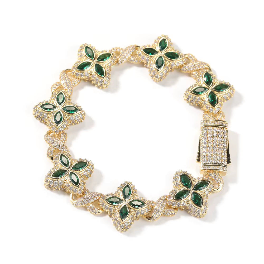 Gold Green Flower Crystal Bracelet