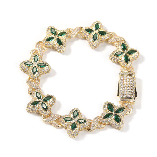 Gold Green Flower Crystal Bracelet