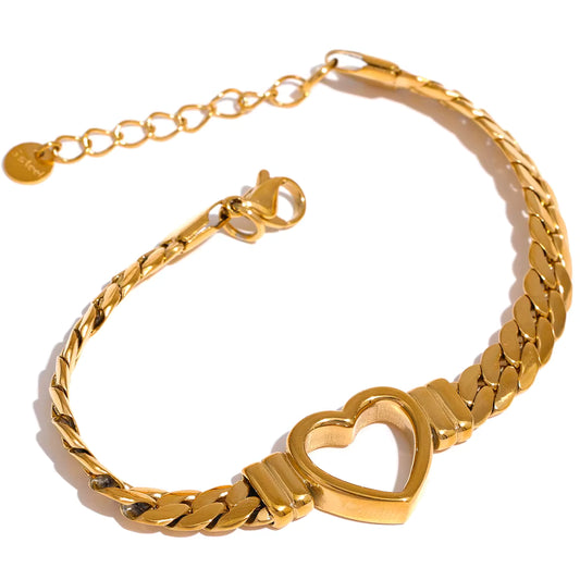 Gold Cuban Heart Bracelet