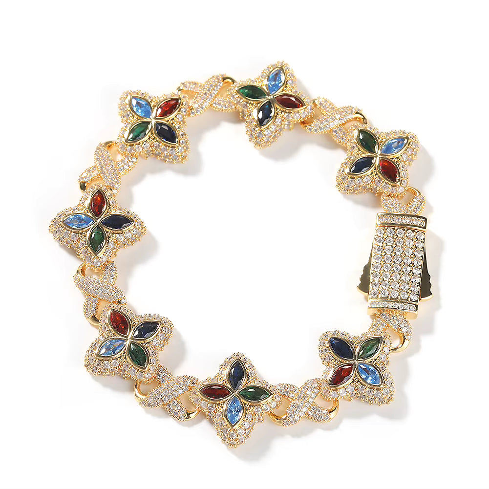 Gold Multi color Flower Crystal Bracelet
