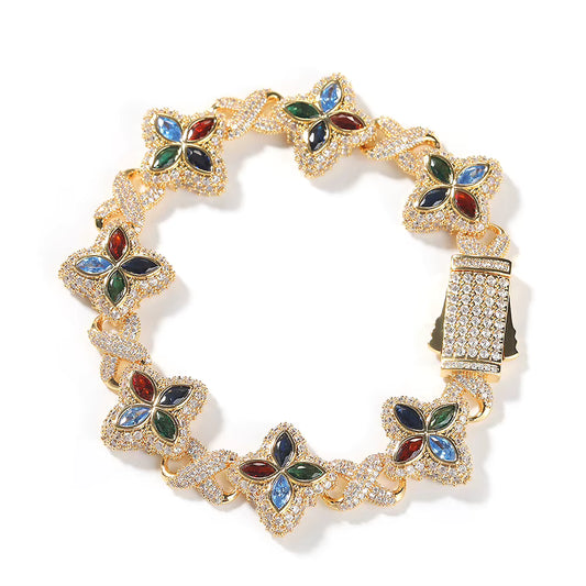 Gold Multi color Flower Crystal Bracelet