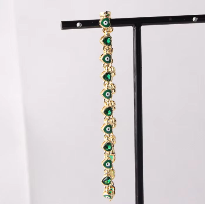 Gold Green Heart Evil Eye Bracelet