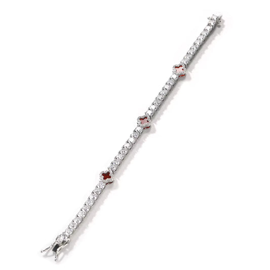 Silver Red Small Clover Tennis Bracelet