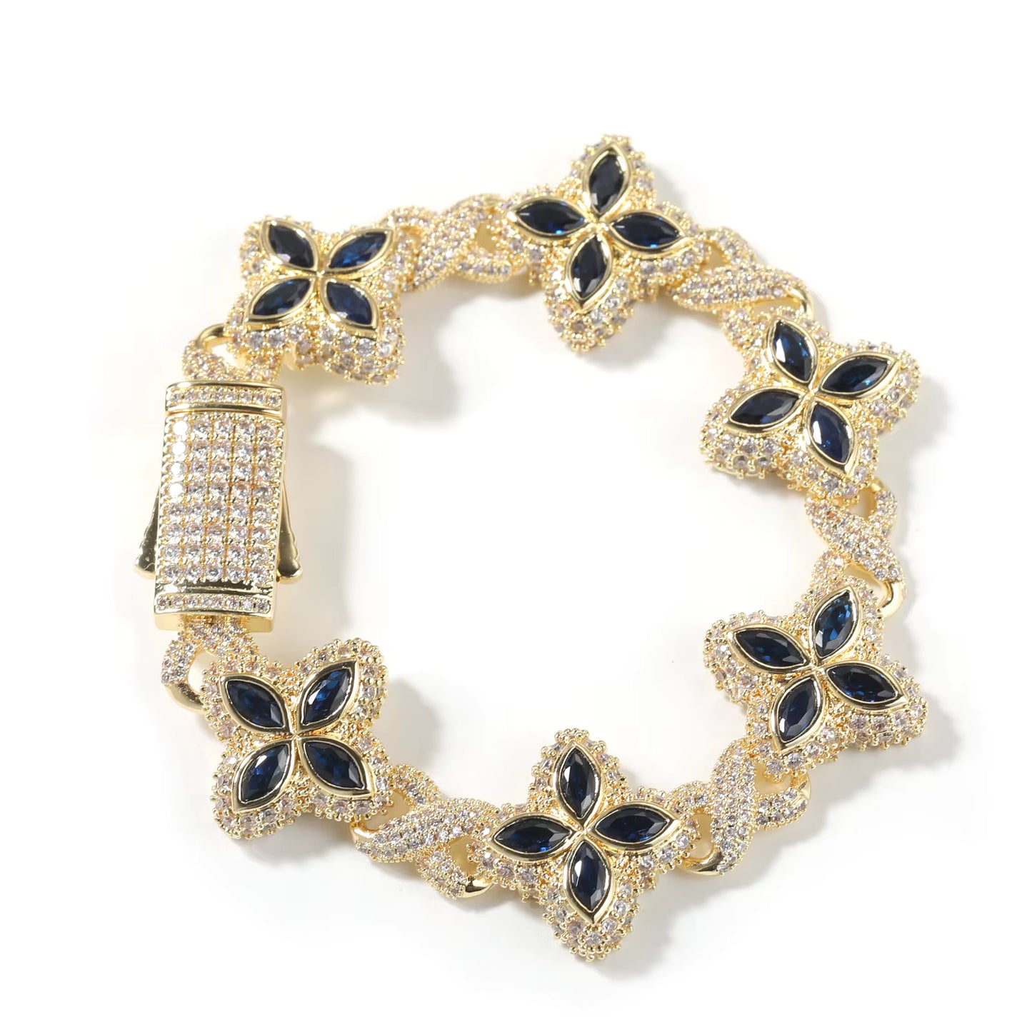 Gold Navy Flower Crystal Bracelet