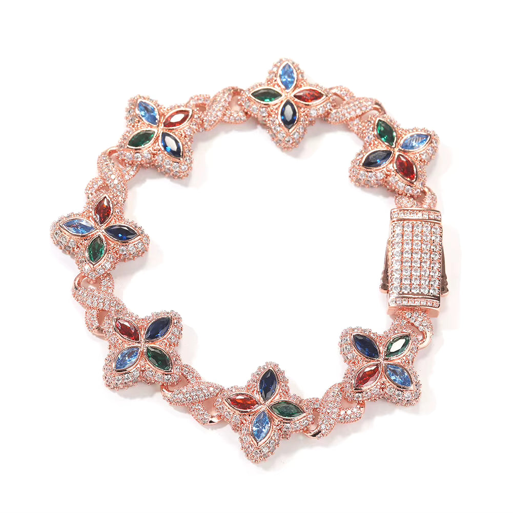 Rose Gold Multi color Flower Crystal Bracelet