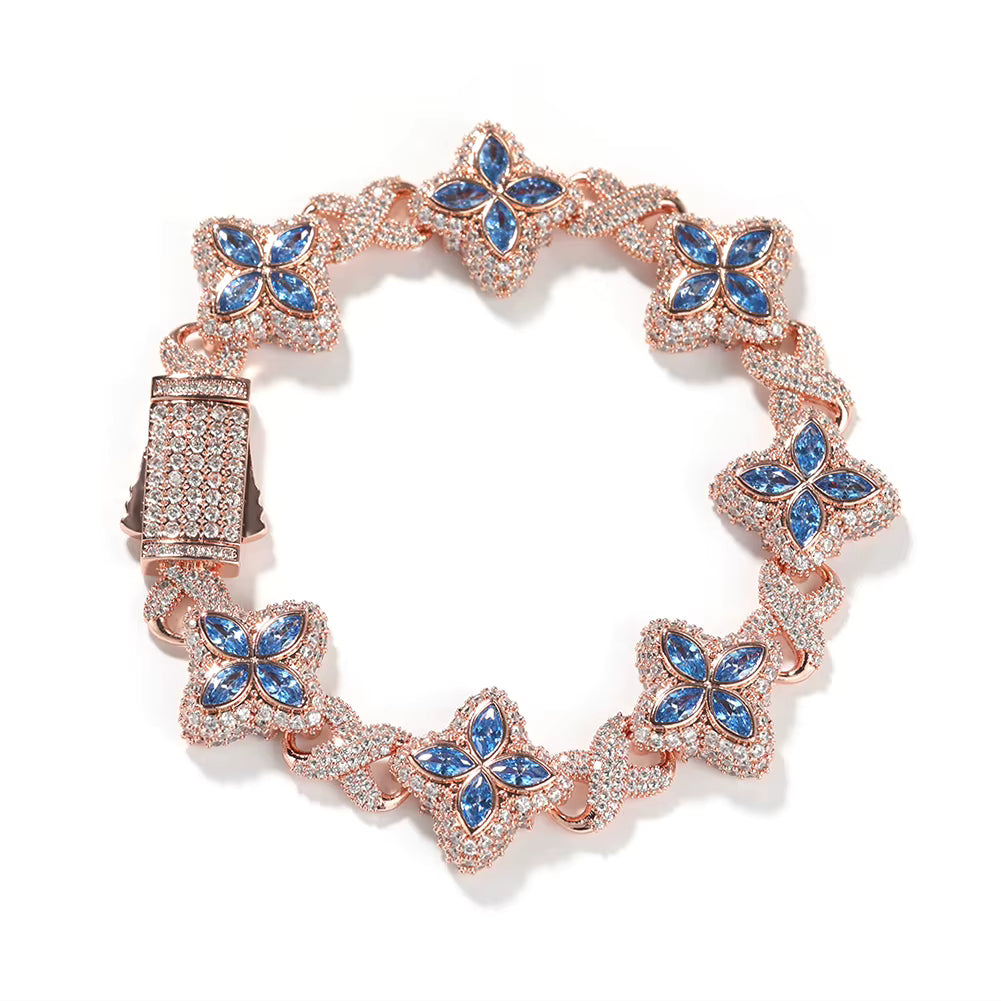 Rose Gold Blue Flower Crystal Bracelet