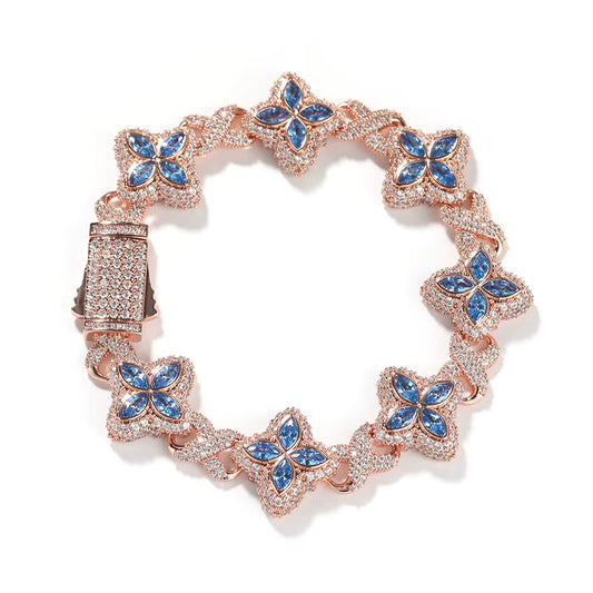 Rose Gold Blue Flower Crystal Bracelet
