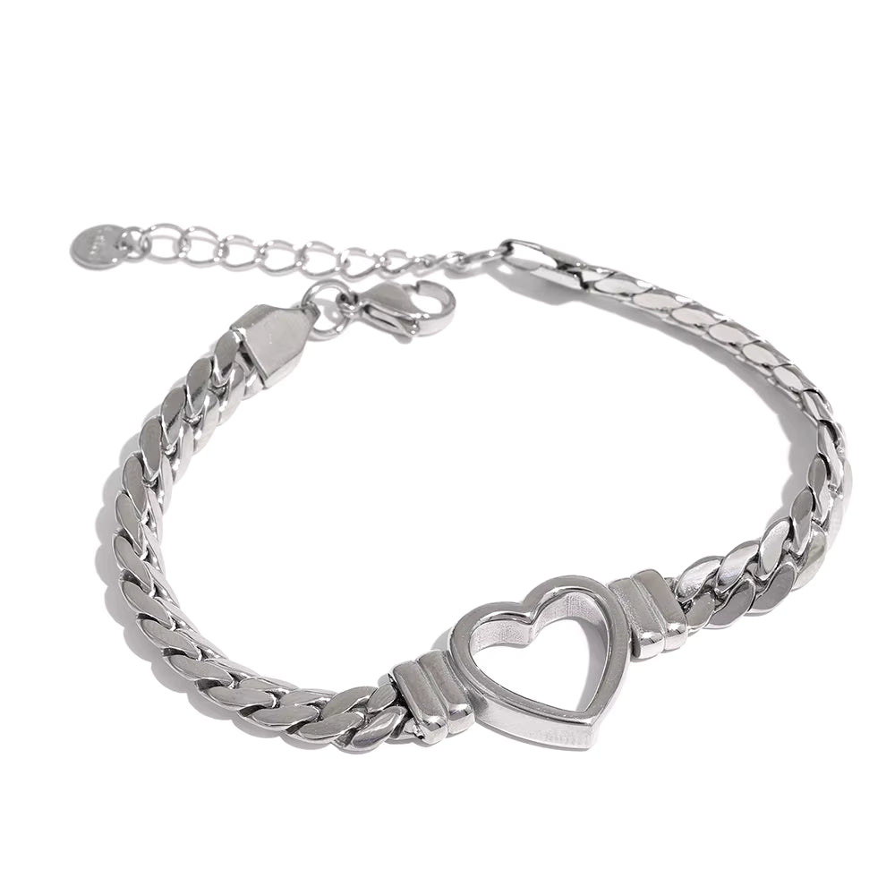 Silver Cuban Heart Bracelet