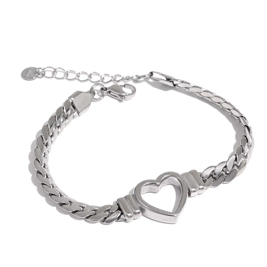Silver Cuban Heart Bracelet