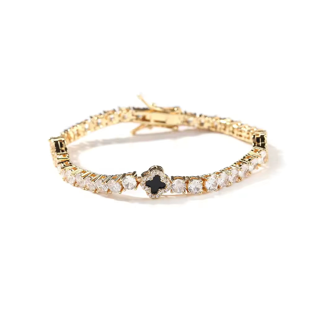 Gold Black Small Clover Tennis Bracelet