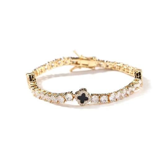 Gold Black Small Clover Tennis Bracelet