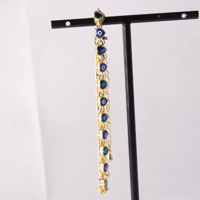 Gold Blue Heart Evil Eye Bracelet