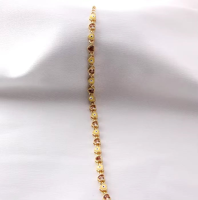 Gold Yellow Heart Evil Eye Bracelet
