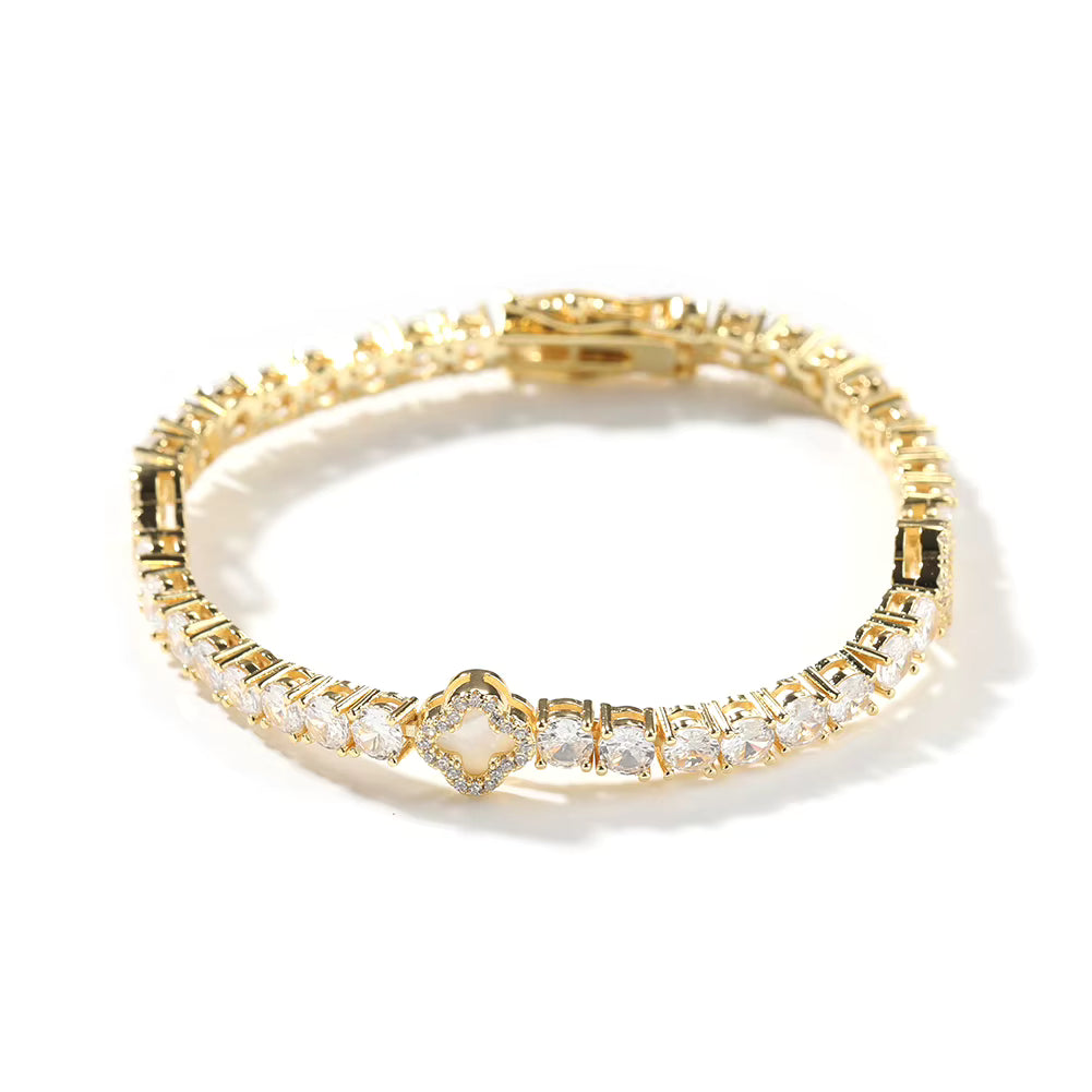 Gold White Small Clover Tennis Bracelet