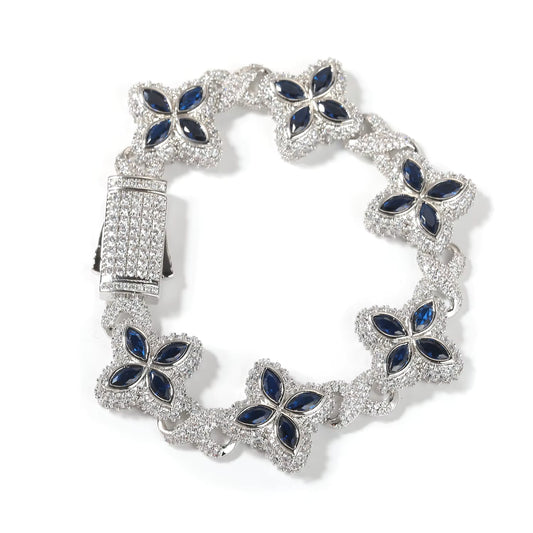 Silver Navy Flower Crystal Bracelet