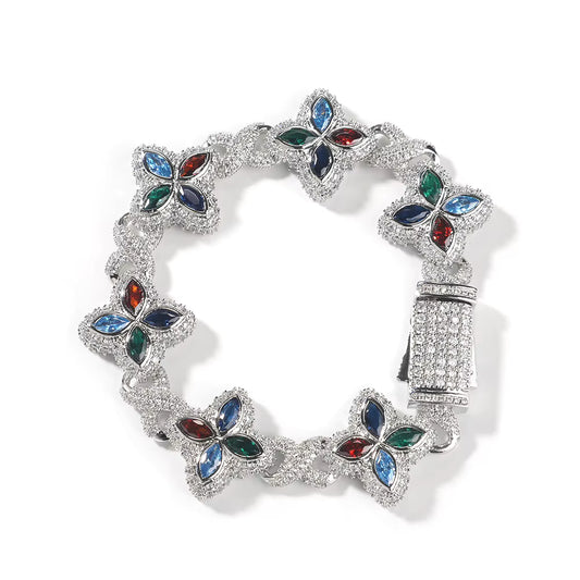 Silver Multicolored Flower Crystal Bracelet