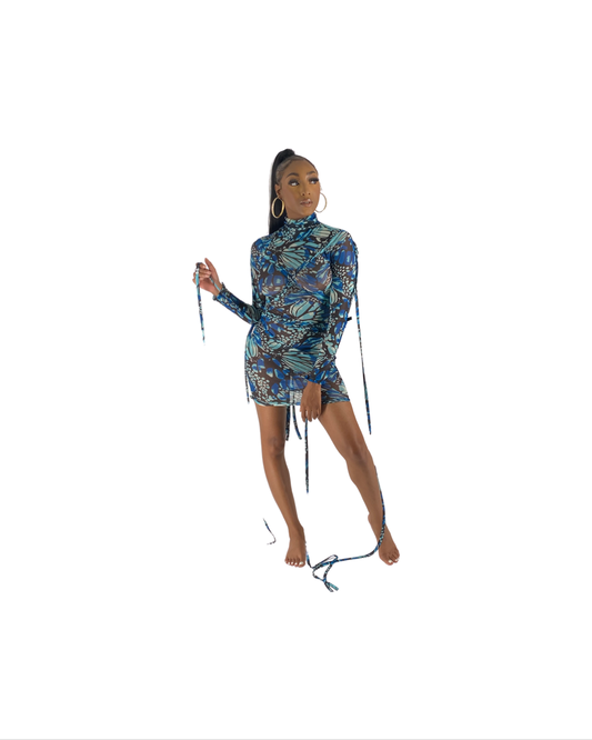 Blue Butterfly Tassel Dress