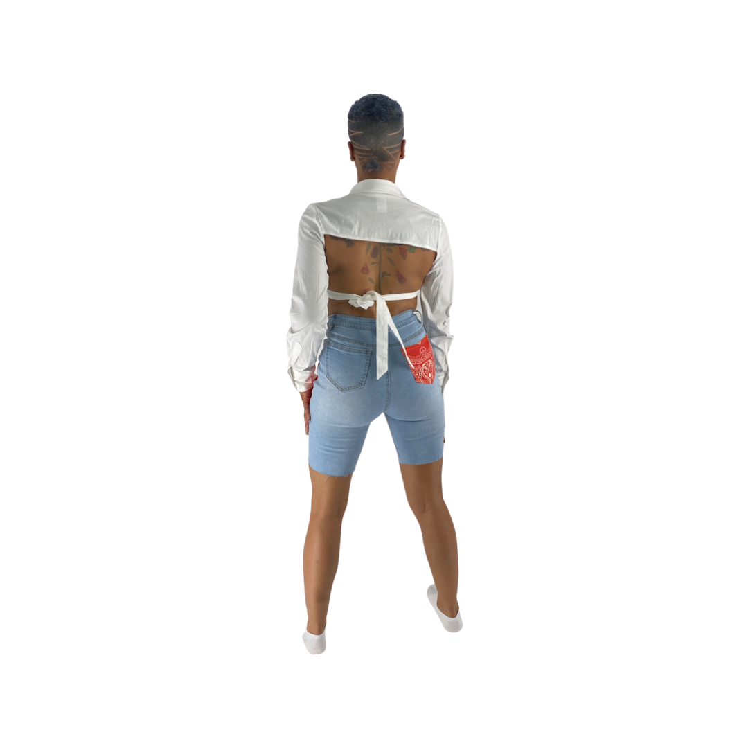 Red Bandana denim Capri Shorts