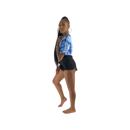 Dark Blue Tie Dye smocked Crop Tee