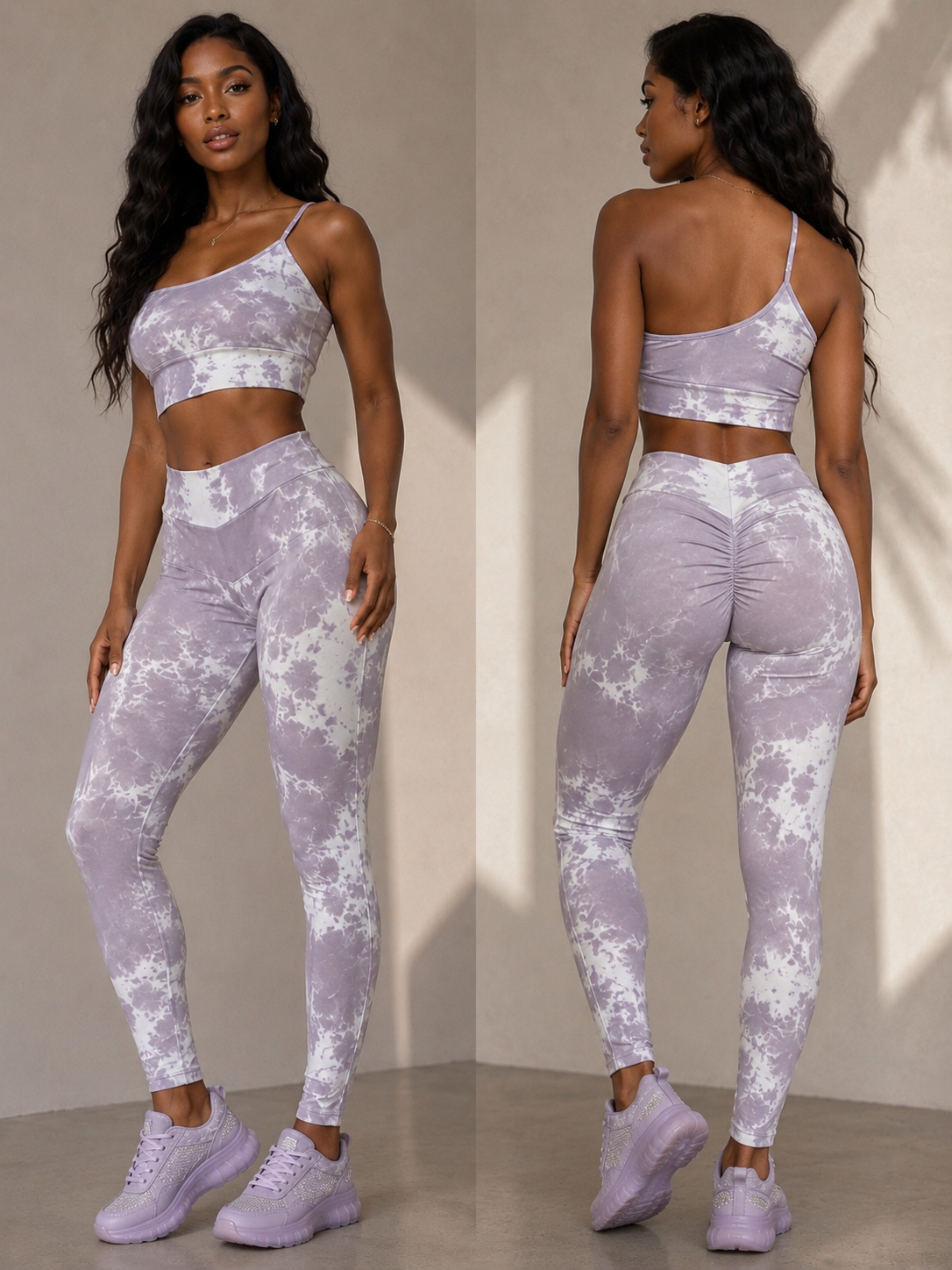 Purple Tie Dye Runched workout set