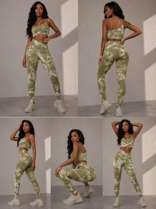 Green Tie Dye Runched workout set