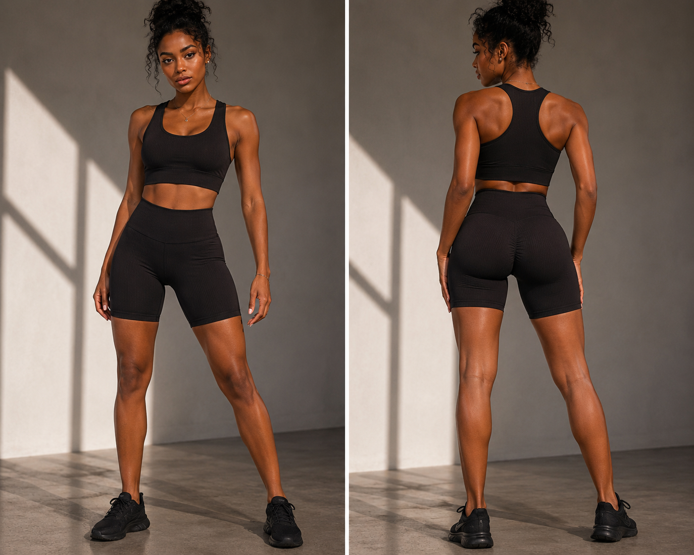 Black crop ribbed workout set