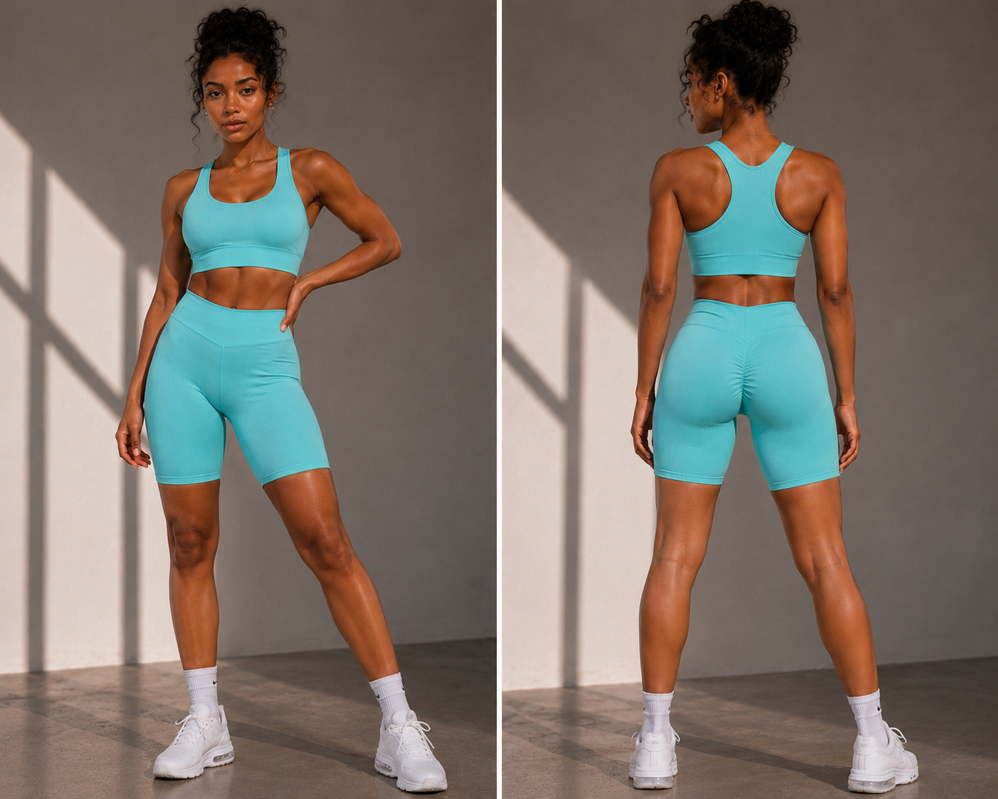 Turquoise crop ribbed workout set