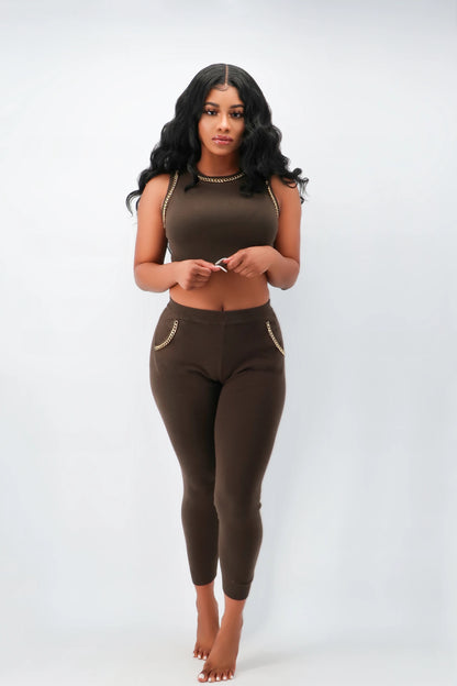 Olive Cuban Chain Sweater Pants Set