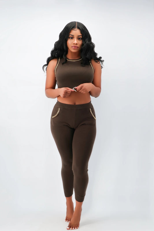 Olive Cuban Chain Sweater Pants Set