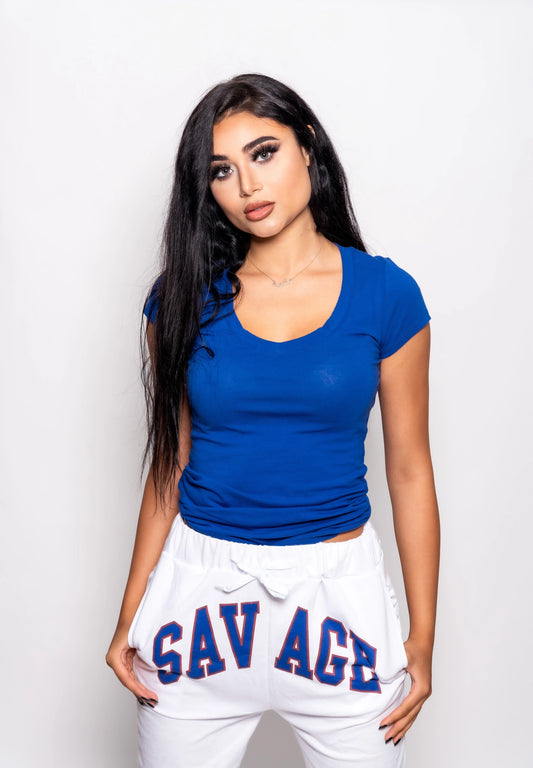 White Savage Front Print Pants