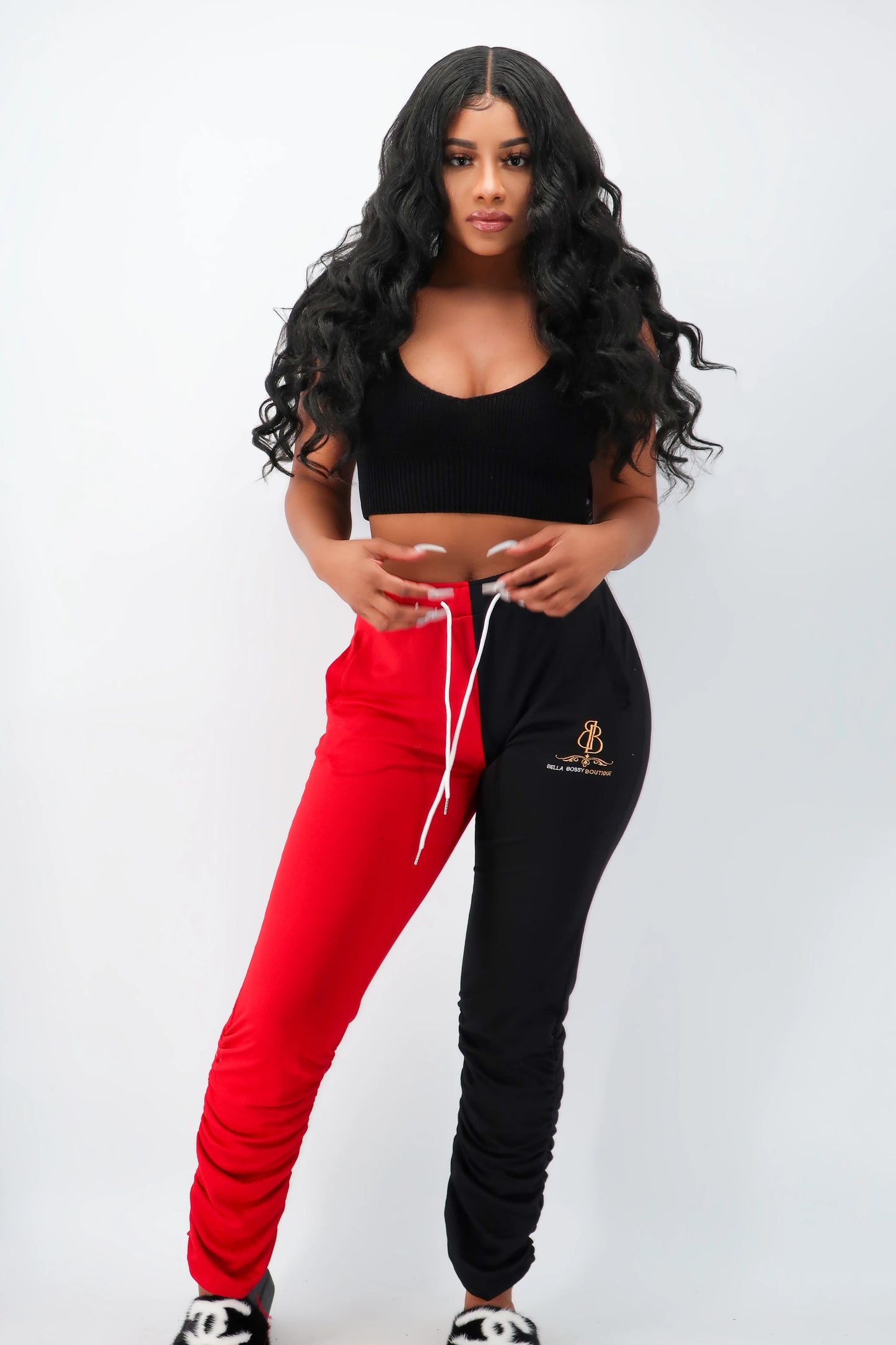 BB Red Black Split Runched Joggers