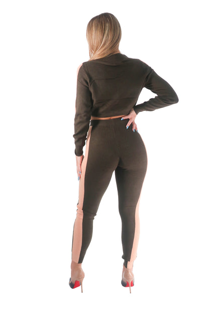 Olive Pink Crop Two Piece Sweater Set