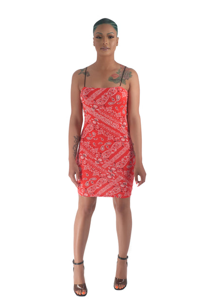 Red Bandana Midi Bodycon Dress