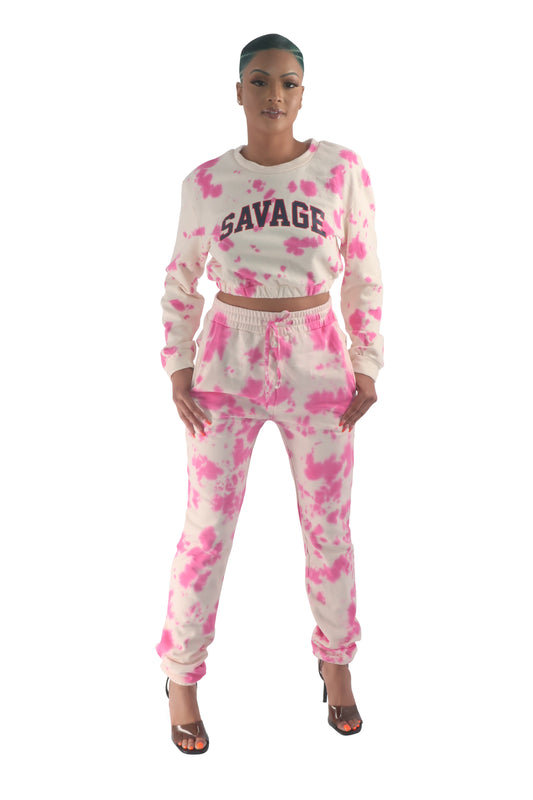 Pink Savage Crop Two Piece Sweatsuit