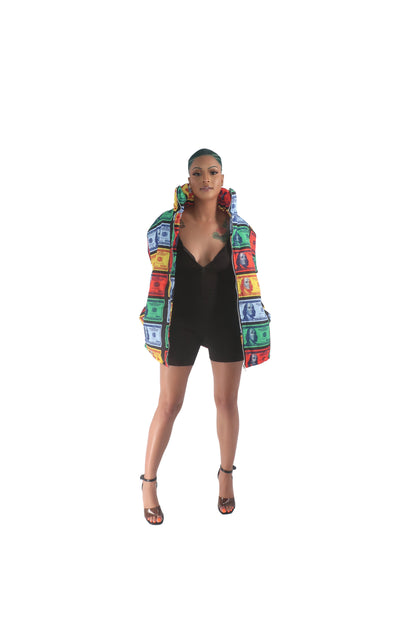 Black International Money Puffer Jacket