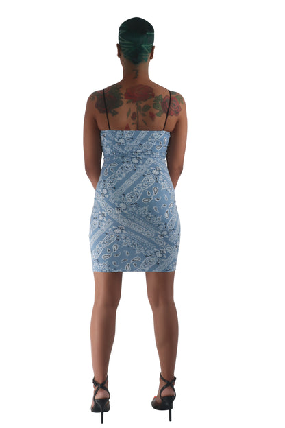Blue Bandana Midi Bodycon Dress
