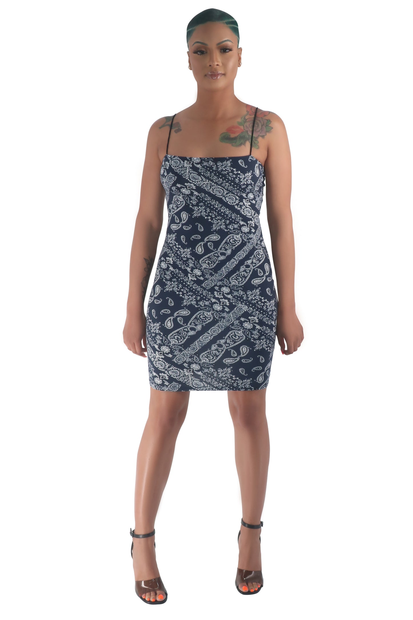Navy Bandana Midi Bodycon Dress