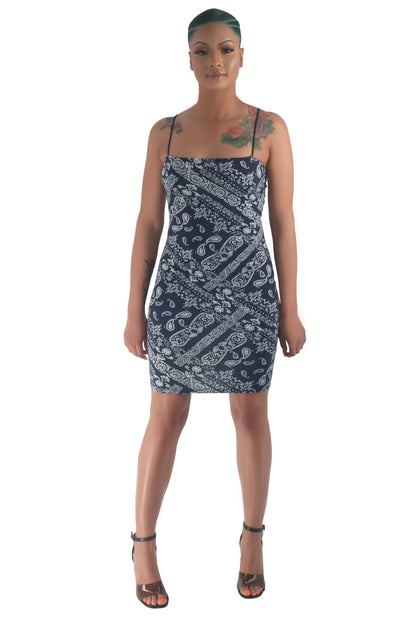 Navy Bandana Midi Bodycon Dress