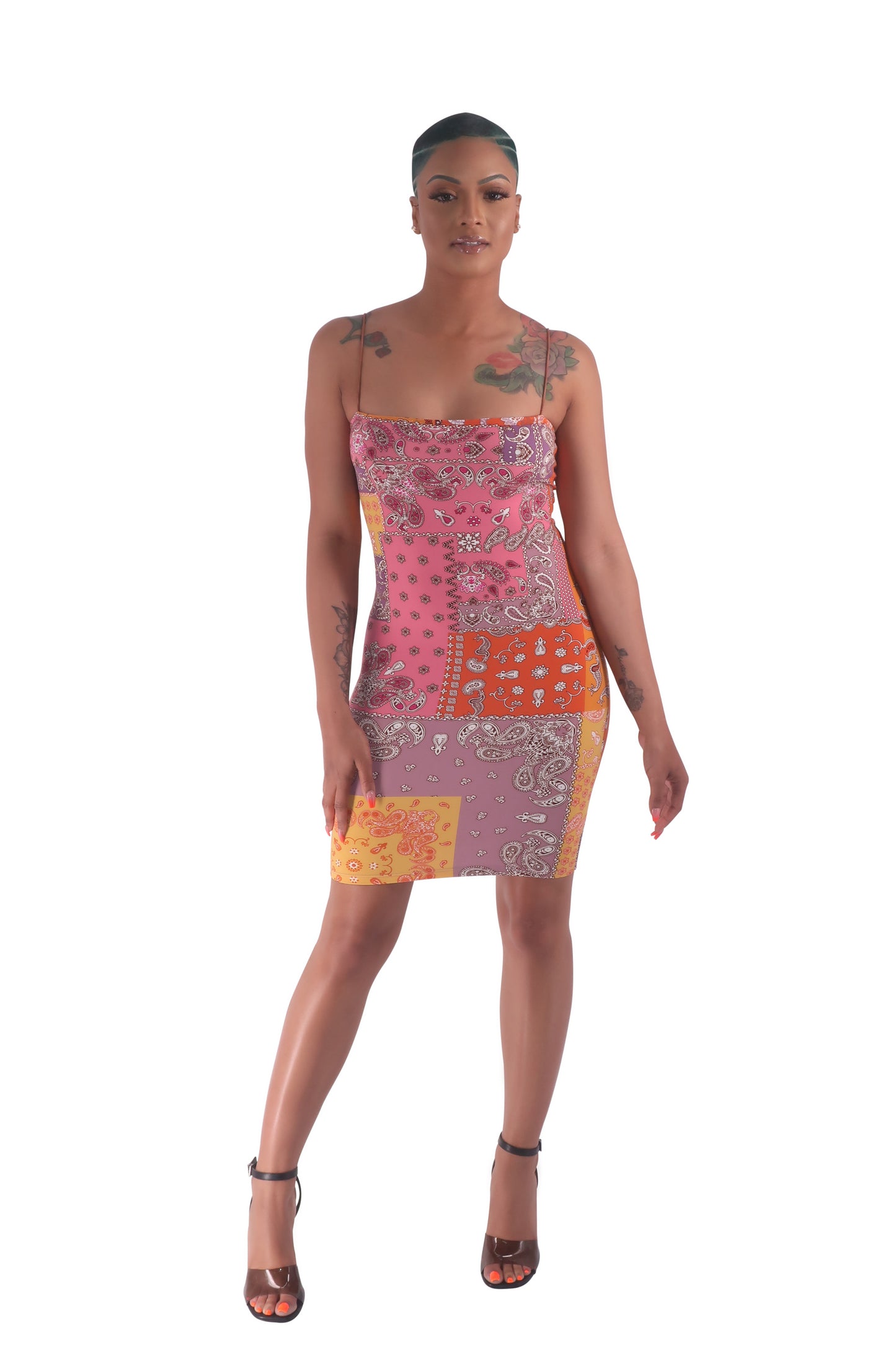 Multicolor Bandana Midi Bodycon Dress