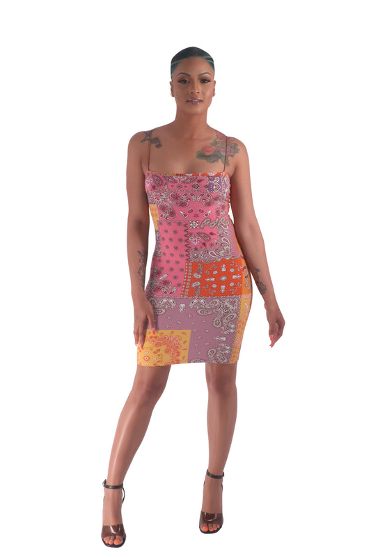 Multicolor Bandana Midi Bodycon Dress